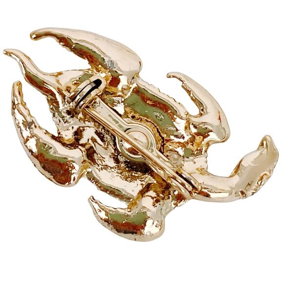 Vintage Gold Tone Turtle Brooch Rhinestone Shell Red Eye Pin 1960s Sparkling - Picture 7 of 9